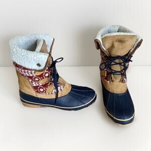 Khombu Womens Snow Boots Size 9 Winter Pull On Casual Faux Fur Lace Up Red